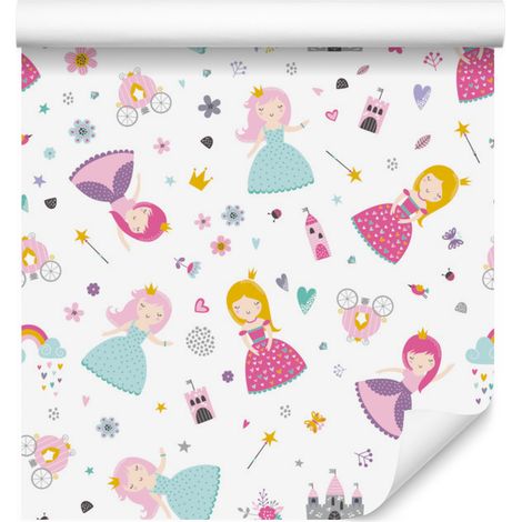 Papel pintado de princesa de cuento de hadas con flores para salón y dormitorio, 50x1000 cm. (1/5)