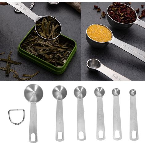 Ensemble de 6 cuillères doseuses en acier inoxydable avec graduation, cuillères à assaisonner, ustensiles de cuisine pour la maison. (1/5)