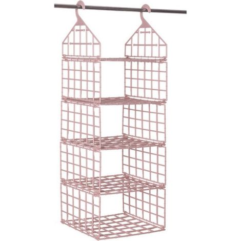 Organiseurs de placard suspendus pliables, réglables et séparables à 3-5 niveaux avec panier de rangement (rose) - 3 spécifications/// (1/5)