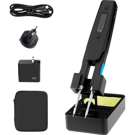 SQRC HT140 Kit de fer à souder portable 2 en 1 avec pince à épiler chaude 140 W avec prise d'alimentation PD 65 W, 122 ℉-932 ℉, 3 températures préréglées, bloc d'alimentation PD/QC/DC, outil de (1/5)