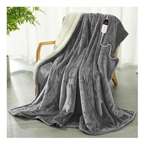 Couverture Chauffante 130×180 cm, Plaid Chauffant en Flanelle Gris (1/5)