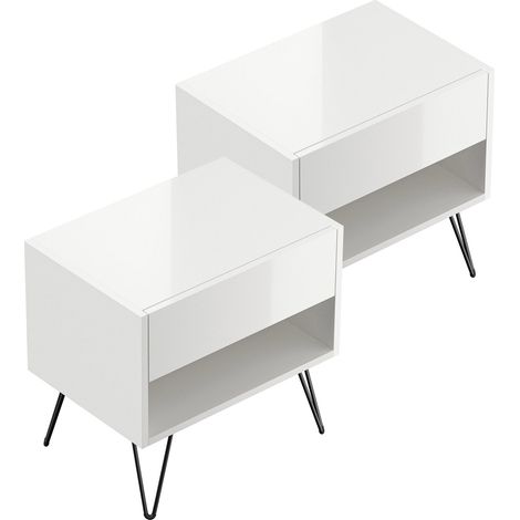 2er Set Nachttisch Dion 50cm SoftClose stehend Weiß Hgl
