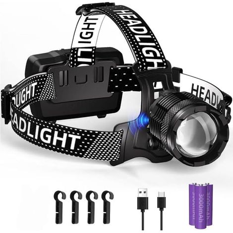 Lampe Frontale LED Rechargeable,Ultra Puissante 100000 Lumens 4 Modes Lampe Frontale avec Capteur, Batterie 9000mAh Zoom IP65 Étanche Angle de 90 ° Réglable pour Camping en Extérieur