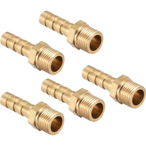6mm Raccord cannelé à G1/8 Filet Mâle Tuyau x 5PCS Laiton Droit Raccord cannelé Tuyau Raccord pour Air Eau Carburant Pneumatique Tuyau, Or (1/5)