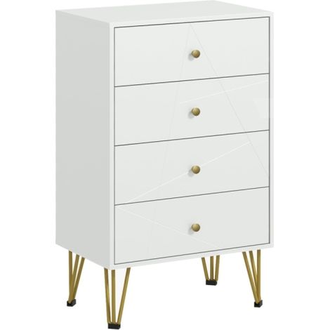 Modern 4-Drawer Tall Chest of Drawers for Bedroom Storage with Hairpin Legs in White Finish,Stylish Dresser for Space-Saving Organization