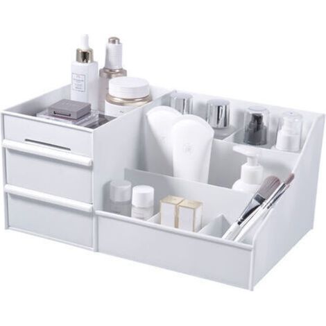 Desktop Makeup Organizer Drawers, Coffre de rangement de produits de beauté Bureau de bureau Organiseur Papeterie de bureau Boîte de rangement Organisateur de maquillage (Blanc) (1/5)