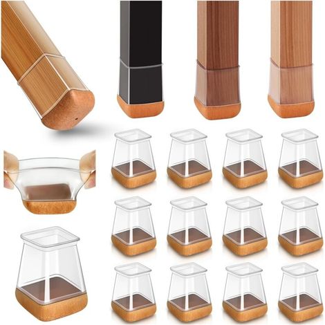 20pcs Carré Protection Pied de Chaise Silicone, Patin de Chaise, Protections de Sol en Silicone Transparent pour Sols en Bois Dur, pour Pieds de Chaise avec Patins en Feutre enveloppé, Fit 20-26mm (1/5)