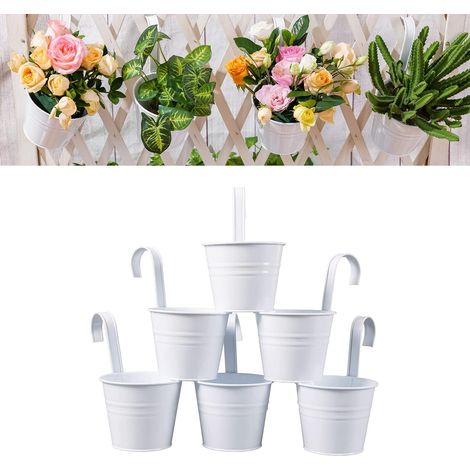 Macetas colgantes de metal, cubos de hierro con ganchos desmontables y orificios de drenaje en la puerta, ideales para interiores y exteriores, ideales para balcones, jardines, barandillas y cercas, p
