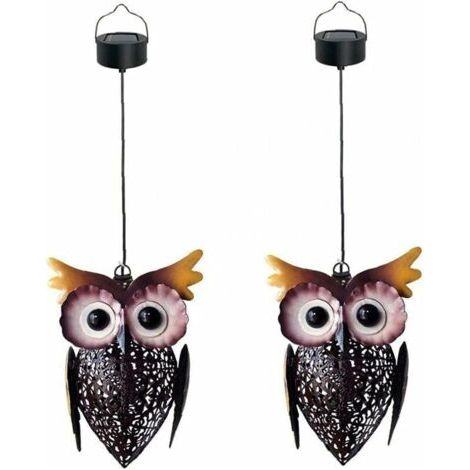 Hibou Lanterne solaire de jardin Lampe animal extérieur fer décoratif suspendu lumière 2PCS, lanterne Hibou solaire (1/4)
