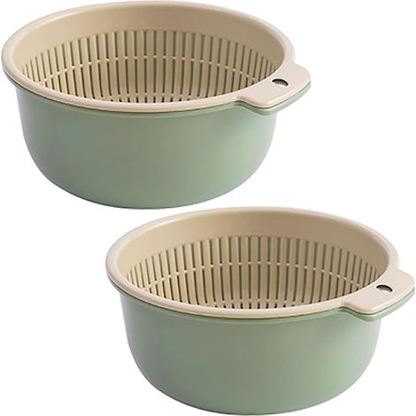 Lot de 2 passoires multifonctions en plastique à double couche, égouttoirs pour fruits, légumes et riz, accessoires de cuisine