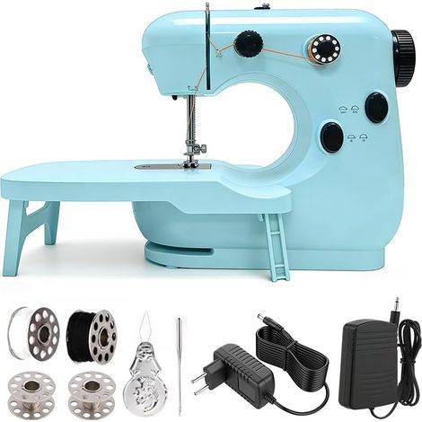 Machine à coudre électronique, mini machine à coudre portable à double vitesse avec table extensible, avec lumière LED intégrée et pédale de pied, machine à coudre électrique portable pour vêtements (1/5)