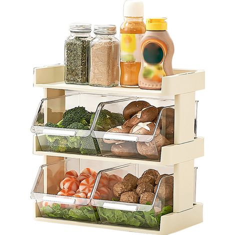 Étagère de rangement pour légumes de cuisine à plusieurs niveaux, plateau de rangement pour épices, aliments préparés, plats mijotés, 3 niveaux (1/5)
