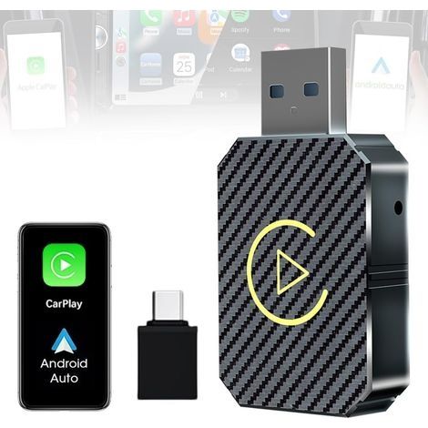 Adaptateur Carplay sans Fil Voiture et Android Auto, pour Voiture 2 en 1Mini Box, dongle Plug&Play convertit Filaire en Carplay sans Fil, pour Voitures avec AA et Carplay, USB C/A, Noir (1/5)