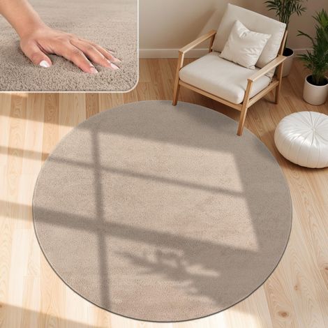 Tapis Salon Moelleux Ultra Doux à Poils Courts - Antidérapant, Lavable, Confort Idéal pour Salon et Chambre, Dimension:80 cm Rond, Couleur:Taupe (1/5)