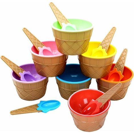 7 Pieces Kids Ice Cream Cups Reusable Scoop Dessert Supplies