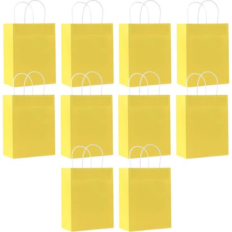 Lot de 10 Sacs cadeau, Papier kraft, Poignées torsadées, 21x15x8 cm, Jaune, Anniversaire, Mariage