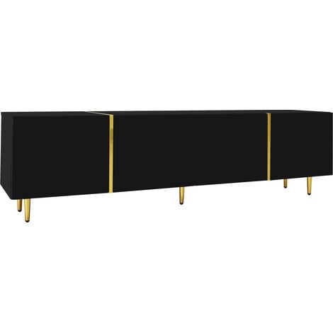 Mobile TV nero lucido in MDF con 4 ante, stile moderno nero e oro (1/5)