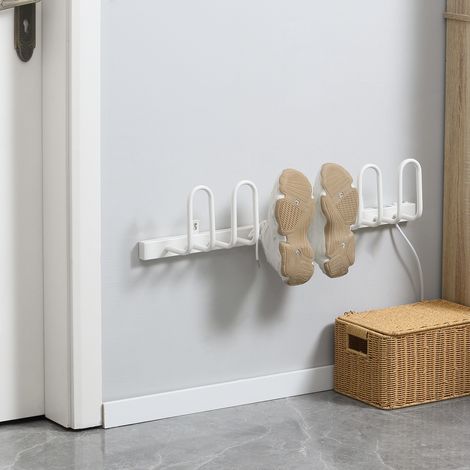 Sèche-chaussures électrique, température jusqu'à 55 °C, fixation murale, acier, blanc, 76 x 13 x 17 cm