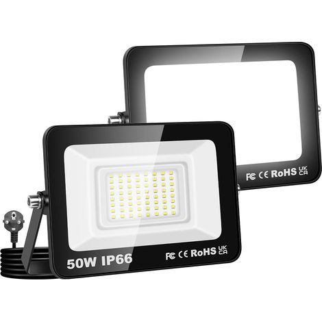2PCS Projecteurs LED Extérieur Avec Prise, Spot LED 50W 5000LM, 6000K Blanc Froid, IP66 Etanche Eclairage Lumière de Sécurité pour Jardin Patio Garage Terrasse Maison (1/5)