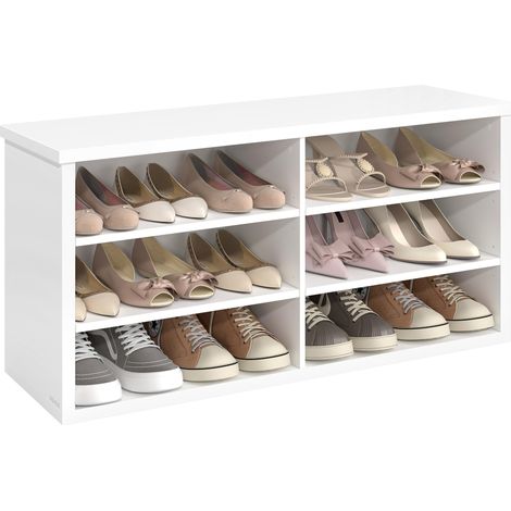 Banc à Chaussures, Banc de Rangement, Étagère à Chaussures à 6 Niveaux, Étagères réglables, pour Salon, Couloir, 29,5 x 100 x 50 cm, Blanc Nuage LSB036W01 (1/5)