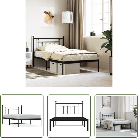 vidaXL Lit métallique -  Cadre de lit métal sans matelas avec tête de lit noir 107x203cm (1/5)