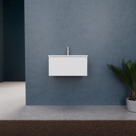 Inda - Badezimmerschrank B.60 mit mattem Waschbecken / Mattweiß 1 Schublade - Rubin