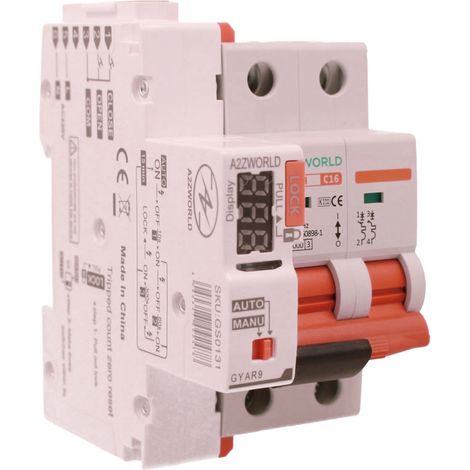 A2ZWORLD MCB Interruttore Magnetotermico Con Riarmo Automatico, Curva C 2P 3M 10000A AC 400V PB8H, 3 Tentativi (10s/60s/300s), Corrente Disponibili 10A 16A 20A 25A 32A 40A 50A 63A  (C16A) (1/3)