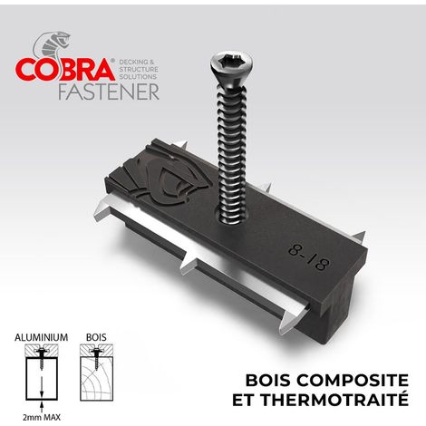 Clips de Fixation COBRA HYBRID 8-18 - 90 clips + Vis - Adapté Lambourdes Bois & Aluminium - Stable, Facile à Poser & Resistant