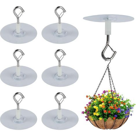 Set of 6 extra strong adhesive hooks - No drilling required - Heavy duty - With safety lock - For bathroom, kitchen, office, plants, flower pots, decorative lamps (1/5)