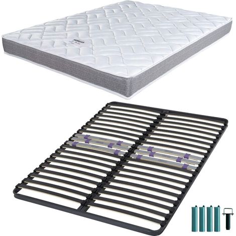 Matelas mousse + Sommier métal C223 140x190 Morgan - Hauteur 17 cm - Soutien ferme (1/5)