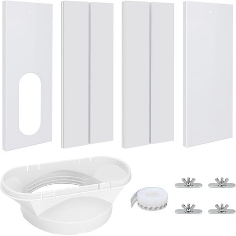 Kit de climatiseur de fenêtre portable, lot de 4 grilles d'aération réglables pour climatiseur mobile, kit de ventilation de fenêtre AC, kit de joint de porte et de fenêtre avec tuyau (1/5)