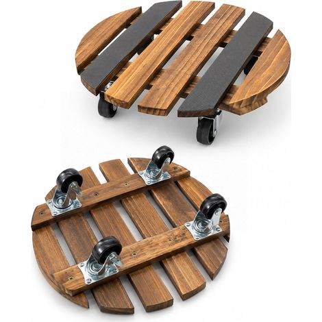 Lot de 2 supports de plantes avec roulettes de 30,5 cm - Antidérapants - En bois - Verrouillables - Roulettes pivotantes et verrouillables - Charge maximale : 108,9 kg - Pour intérieur et (1/5)