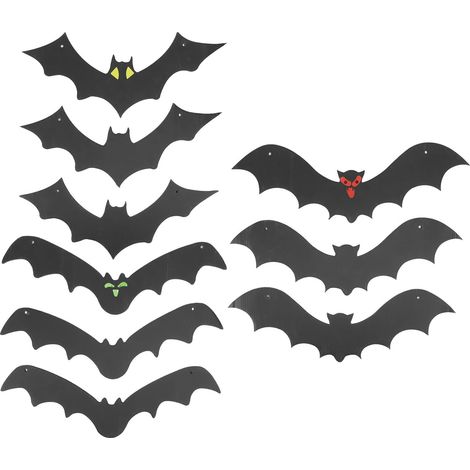 Black Hanging Bat Decorations, 9 Pieces, Halloween Party Ornaments, Haunted House Decorations, Spooky Atmosphere Accessories, Wall Decor (1/5)