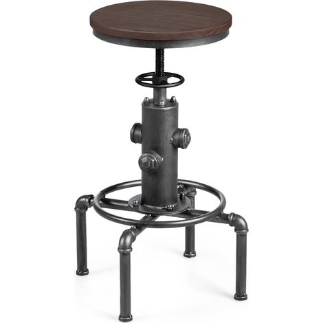 Sgabello industriale da bar regolabile con poggiapiedi ergonomico, Sgabello vintage per ristorante e pub Argento (1/4)