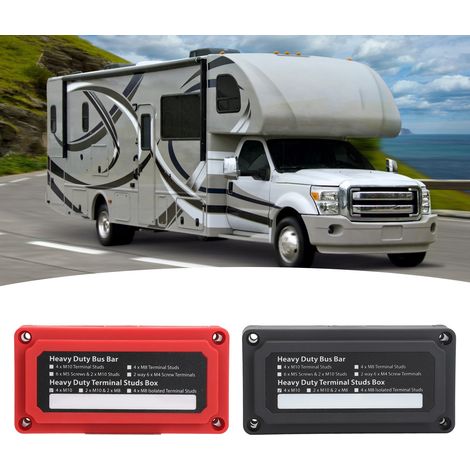 Ein Paar schwarze und rote DC12-48V 200A 3/8" (M10) Sammelschienenkästen mit 4 Bolzen eignet sich für Stromversorgungssysteme in Autos, LKWs, Wohnmobilen, Yachten usw. (1/5)