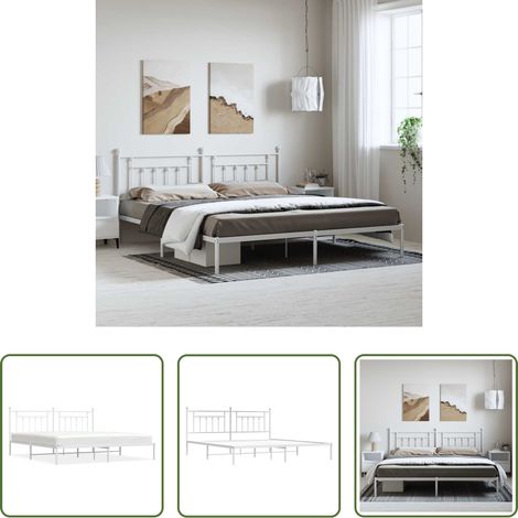 Metallbett - Bettgestell mit Kopfteil Metall Weiß 193x203 cm (1/5)