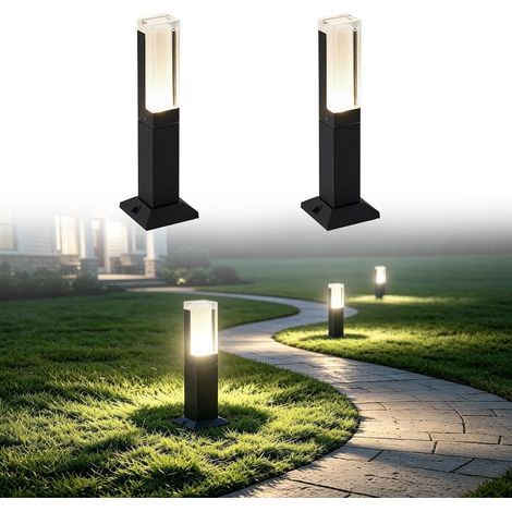 2 Pcs Potelet Eclairage Exterieur Jardin LED,6W/40cm Borne Chemins IP65 Étanche, 4000K Blanche Naturelle,Lumière de Chemin pour Villa Terrasse Jardin,Noir,110-240V (1/5)