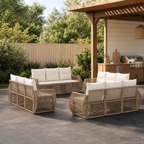 Salon de jardin modulable 12 places en polyrotin beige et blanc crème, 100kg - PANGIVO (1/5)