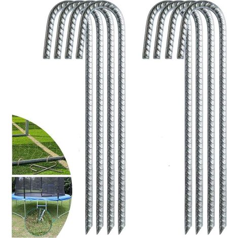 Lot de 8 Piquets de Tente en Acier galvanisé,piquets de Fixation avec Crochet en J, 12 Pouces agrafes pour aménagement paysager, Trampoline auvent ancrage au Sol en Acier très résistant. (1/5)