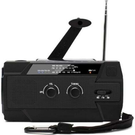 [JAMAIS UTILISÉ] Radio Solaire à Manivelle Portable Radio Dynamo Rechargeable avec AM/FM/WB Batterie Rechargeable Intégrée 4000mAh 4 Modes Lampe de Poche LED Alarme SOS pour Urgence en Plein Air，noir (1/4)
