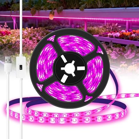 Bande lumineuse USB de 5 mètres pour la croissance des plantes, 300 LED, intensité réglable sans contact, auto-adhésive, étanche IP65, convient aux plantes d'intérieur. (1/5)