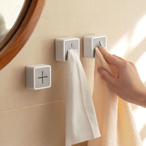 Porte-serviettes - Blanc/Gris 2 pièces - Porte-torchons - Porte-serviettes - Pour coller et percer
