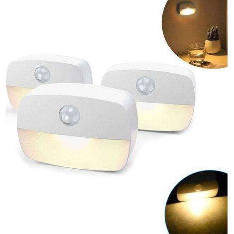 Set di 3 luci notturne a LED automatiche, da parete con sensore di movimento autoadesivo, ideali per bagno, camera da letto, garage e corridoio (luce bianca calda) (1/4)