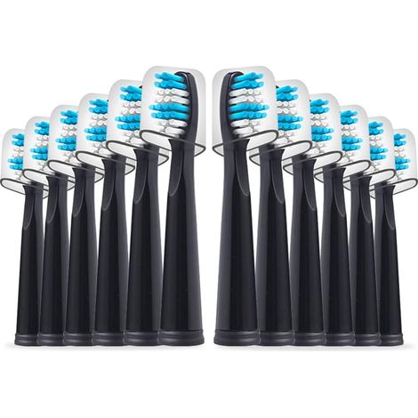 Lot de 12 têtes de brosse à dents électrique de rechange, compatibles avec Fairywill FW-507/FW-508/2011/959/917/551/D1/D3/D7/D8, avec cache-poussière, noir, taille M (1/5)