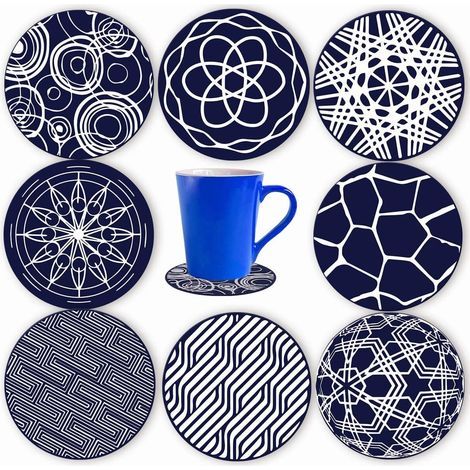 Juego de 8 posavasos redondos de silicona azul, 10 cm (1/5)