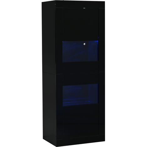 Vitrina negra con iluminación LED 61 x 42 x 162 cm, 1 estante de vidrio, mueble de pie (1/5)