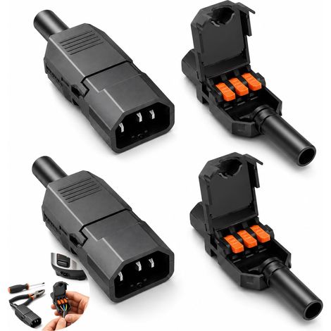 4PCS Adaptateur connecteur Secteur IEC 320 C14, Fiche Mâle à Câbler AC 250V 10A à 3 Broches, Bornes à Connexion Rapide Sans Soudure, Prise Réutilisable pour Appareils Électriques (1/5)