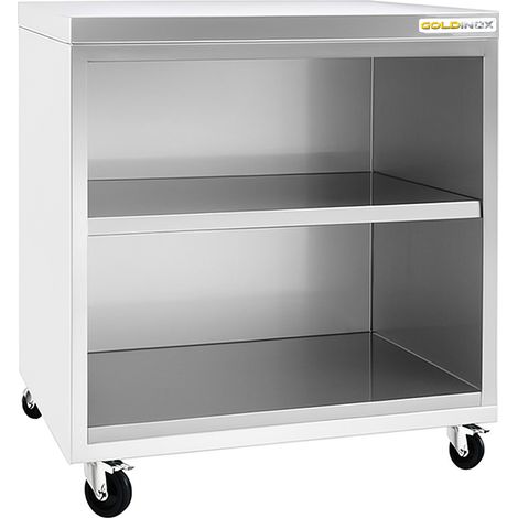 Meuble bas inox ouvert 600x600 mm sur roulettes PREMIUM - GOLDINOX (1/3)