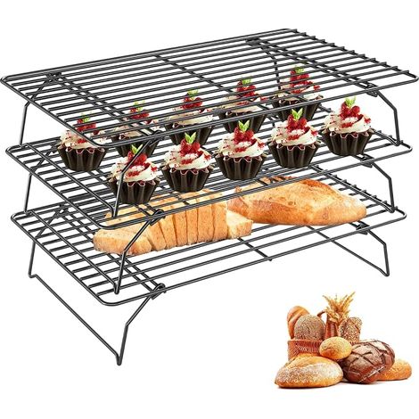 3 Tier Stackable Non-Stick Cake Rack 40 x 25 cm Drying Rack Pizza Baking Accessories Tray for Cakes, Muffins, Pizzas, Grills (1/4)