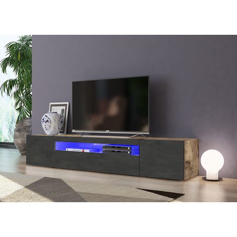 Meuble TV moderne 200 cm érable/gris ardoise Indila (1/4)